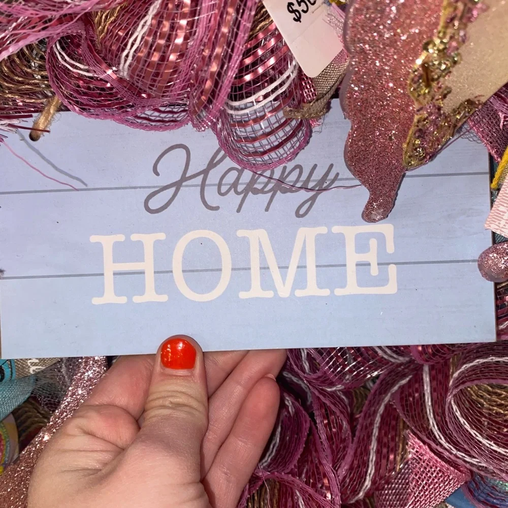 Pink Glitter Butterfly Wreath - Happy Home